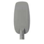 Lampadaire LED gris à fixation sur mât, boîtier allongé rainuré