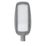 Lampadaire LED gris à fixation sur poteau, boîtier allongé avec matrice de LED et diffuseur