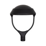 Luminaire extérieur noir en dôme, structure en U et fixation pour mât