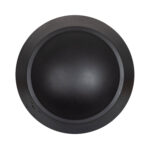 Luminaire extérieur rond noir à diffuseur bombé, boîtier métallique mat, montage affleurant