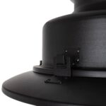 Lampadaire tête métallique noire mate, abat-jour rond avec attaches et fixation apparente