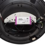 Driver LED Philips monté dans corps de luminaire rond noir avec câbles et support métallique
