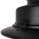 Lampadaire extérieur en métal noir mat, tête ronde avec platine de fixation