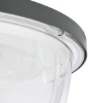 Lampadaire extérieur tête en métal gris avec diffuseur en verre transparent, forme ronde, montage sur poteau