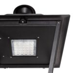 Lampadaire extérieur LED noir rectangulaire, module LED carré apparent, bras de fixation pour montage sur poteau