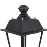 Lampadaire tête lanterne en métal noir mat avec petits ornements dorés