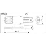 Lampadaire LED allongé, tête plate, fixation latérale pour mât, dessin technique avec dimensions