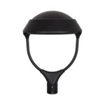 Lampadaire extérieur tête noire en aluminium mat, dôme ouvert pour fixation sur mât