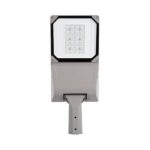 Lampadaire extérieur LED gris aluminium, tête rectangulaire à matrice LED, montage sur poteau