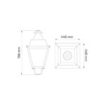 Lanterne de lampadaire extérieur conique, tête de luminaire à fixation basse, dimensions 766×440 mm