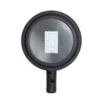 Luminaire LED rond pour lampadaire, boîtier noir avec module LED rectangulaire et fixation mât