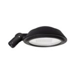Tête de lampadaire LED ronde noire, fixation mât et diffuseur plat
