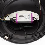 Tête de lampadaire noir avec pilote LED Philips Xitanium et câblage intérieur apparent