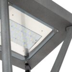 Lampadaire LED tête carrée gris avec module LED apparent et vitrage transparent