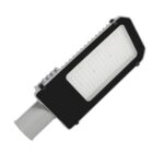 Lampadaire LED rectangulaire, corps noir avec diffuseur blanc, fixation pour mât gris