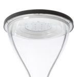 Lampadaire LED tête ronde transparente avec diffuseur clair et module LED central visible