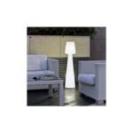 Lampadaire sur pied extérieur blanc translucide, forme conique, éclairage LED intégré