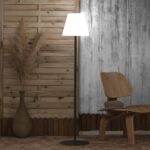 Lampadaire sur pied en métal noir avec abat-jour blanc carré et base ronde