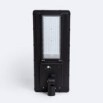 Lampadaire solaire LED noir rectangulaire avec panneau LED apparent et support de fixation pour poteau