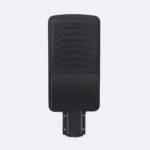 Luminaire LED solaire rectangulaire noir avec embase de fixation pour mât