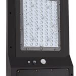 Lampadaire solaire LED noir avec matrice LED rectangulaire et détecteurs crépusculaire et de présence