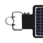 Lampadaire solaire panneau encadré noir avec collier de fixation métallique argenté pour montage sur poteau