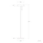 Lampadaire sur pied schéma technique tige mince tête plate base compacte hauteur 1500 mm