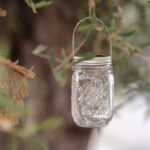 Lampe solaire bocal en verre transparent suspendue avec couvercle métallique