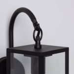 Applique murale noire en aluminium et verre, bras courbé avec support supérieur en anneau