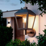 Applique murale extérieure en aluminium noir mat style lanterne avec verre transparent