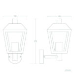 Applique murale extérieure lanterne en aluminium avec parois vitrées et bras de fixation perpendiculaire