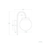 Applique murale extérieure en métal avec globe en verre sphérique et bras courbé, fixation murale