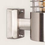 Applique murale extérieure en acier inox brossé, support carré et bras court, cylindre à grille décorative