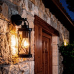 Applique murale extérieure en métal noir mat, lanterne cylindrique à verre, éclairage d'entrée