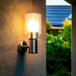 Applique murale extérieure acier inoxydable avec abat-jour cylindrique en verre dépoli, fixation murale, lumière chaude