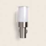 Applique murale extérieure en acier inoxydable avec verre opalin cylindrique