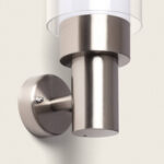Applique murale cylindrique en acier inoxydable brossé avec diffuseur en verre transparent