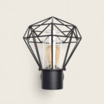 Applique murale noire à cage géométrique en métal et diffuseur en verre cylindrique