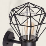 Applique murale cage géométrique métal noir mat avec verre cylindrique et ampoule style filament