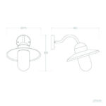 Applique murale extérieure en aluminium blanc, abat-jour conique et globe cylindrique, bras courbé pour fixation murale