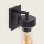 Applique murale extérieure noire en aluminium mat avec abat-jour en verre cylindrique et bras court