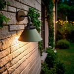 Applique murale extérieure verte en aluminium, abat-jour conique mat, montage mural orienté vers le bas