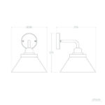 Applique murale extérieure en aluminium à abat-jour conique et bras coudé