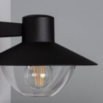 Applique murale extérieure noire aluminium avec abat-jour conique et globe en verre transparent