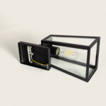 Applique murale extérieure noire en aluminium et verre, forme rectangulaire, ampoule à filament visible