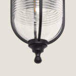 Applique murale extérieure en verre cannelé et métal noir mat, forme cylindrique