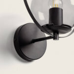 Applique murale extérieure en métal noir avec globe en verre transparent, fixation murale ronde