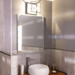 Applique murale en métal, cadre cubique argenté avec globe en verre