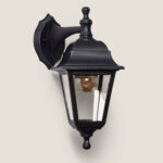 Applique murale extérieure noire en métal, finition mate, lanterne à verre transparent