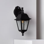 Applique murale extérieure noire en métal, lanterne à verre transparent